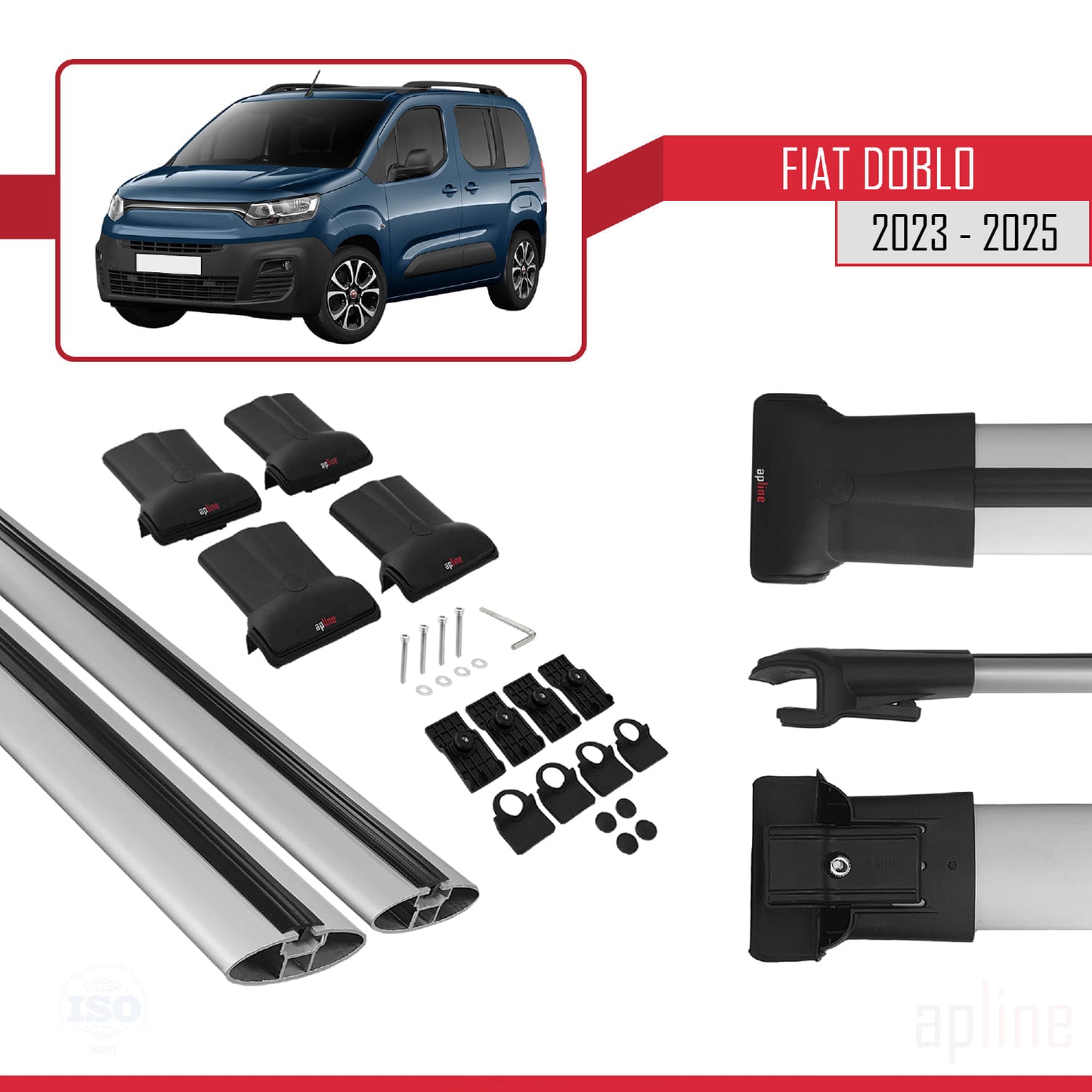 Compatible with Fiat Doblo 3 2023-2025 FLY Model Car Roof Rack Cross Bar Grey Aluminium 2 Bars