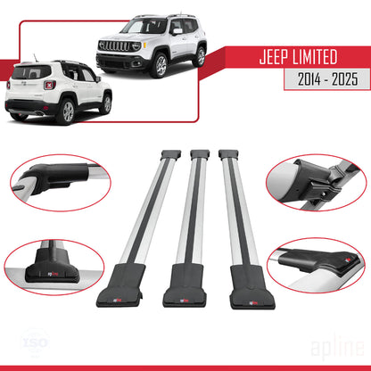 Compatible with Jeep Limited 2014-2025 FLY Model Car Roof Rack Cross Bar Grey Aluminium 3 Bars