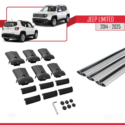 Compatible with Jeep Limited 2014-2025 FLY Model Car Roof Rack Cross Bar Grey Aluminium 3 Bars