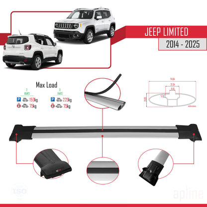 Compatible with Jeep Limited 2014-2025 FLY Model Car Roof Rack Cross Bar Grey Aluminium 2 Bars