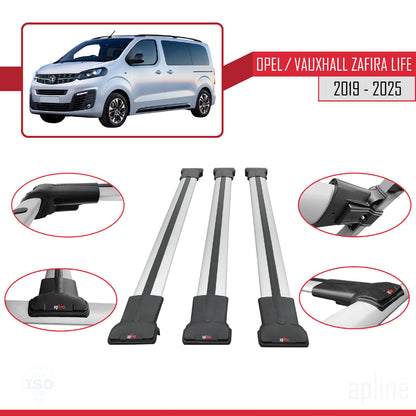 Compatible with Opel Zafira Life 2019-2025 FLY Model Car Roof Rack Cross Bar Grey Aluminium 3 Bars