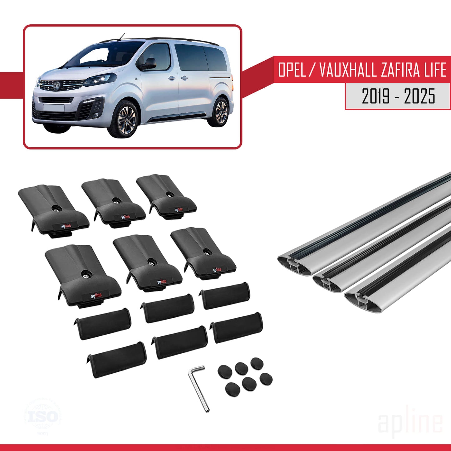Compatible with Opel Zafira Life 2019-2025 FLY Model Car Roof Rack Cross Bar Grey Aluminium 3 Bars