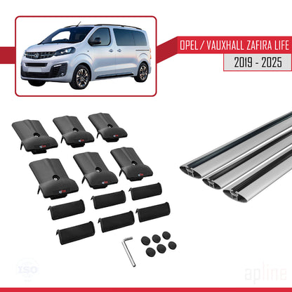 Compatible with Opel Zafira Life 2019-2025 FLY Model Car Roof Rack Cross Bar Grey Aluminium 3 Bars