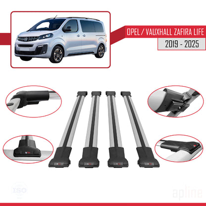 Compatible with Opel Zafira Life 2019-2025 FLY Model Car Roof Rack Cross Bar Grey Aluminium 4 Bars