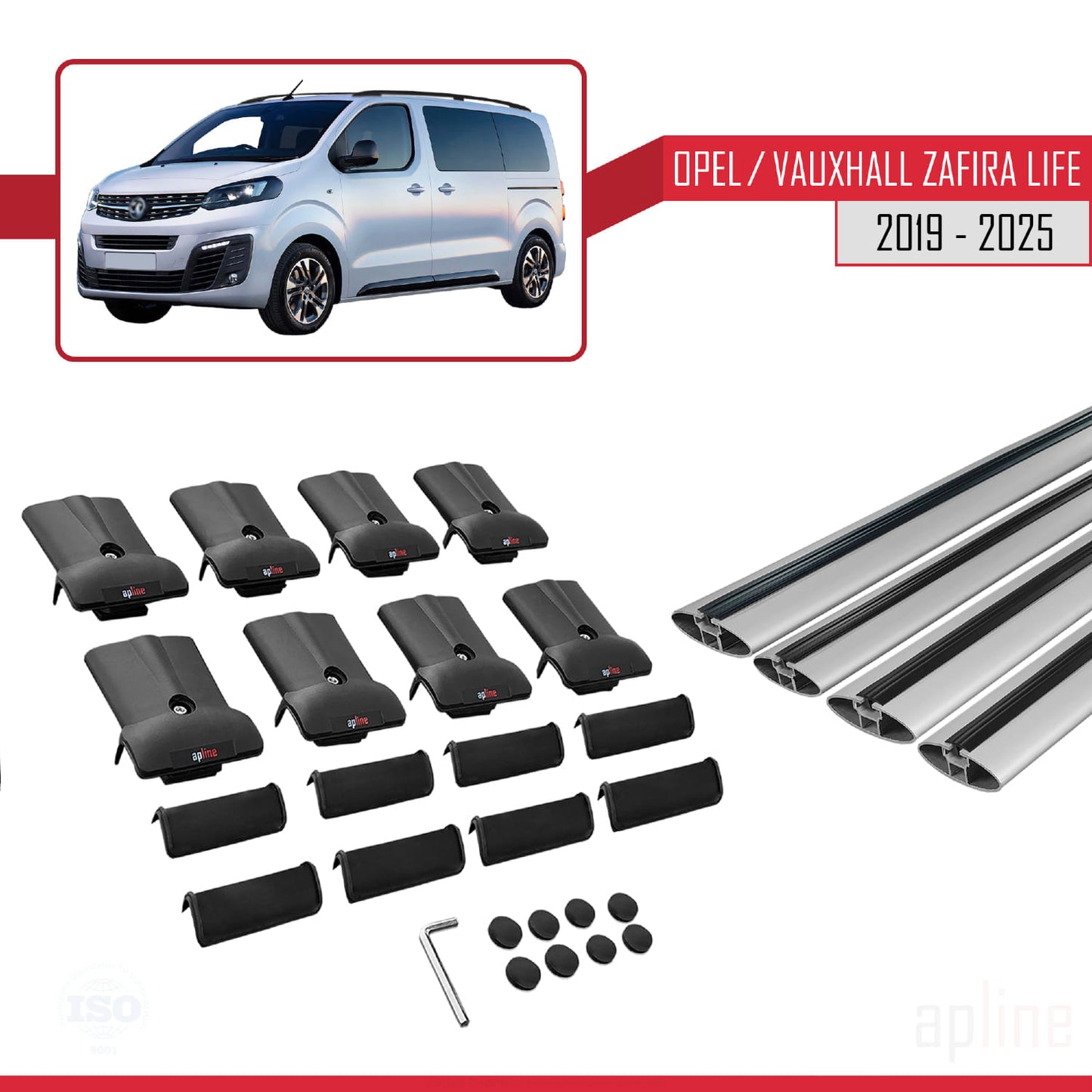 Compatible with Opel Zafira Life 2019-2025 FLY Model Car Roof Rack Cross Bar Grey Aluminium 4 Bars