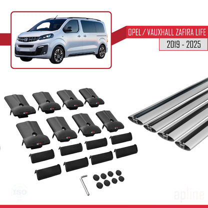Compatible with Opel Zafira Life 2019-2025 FLY Model Car Roof Rack Cross Bar Grey Aluminium 4 Bars
