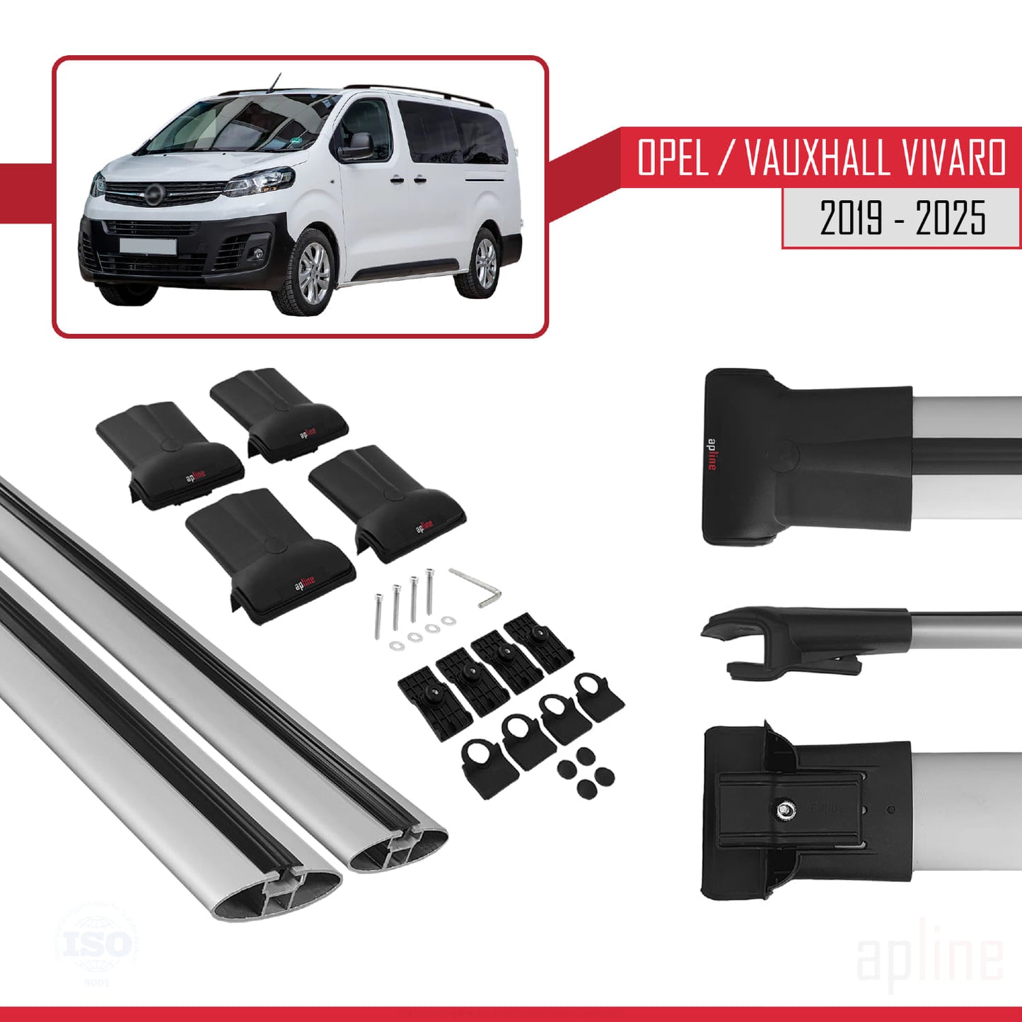 Compatible with Opel Vivaro C 2019-2025 FLY Model Car Roof Rack Cross Bar Grey Aluminium 2 Bars