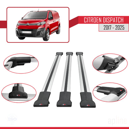 Compatible with Citroen Dispatch (K0) 2017-2025 FLY Model Car Roof Rack Cross Bar Grey Aluminium 3 Bars