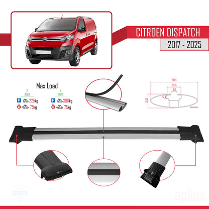 Compatible with Citroen Dispatch (K0) 2017-2025 FLY Model Car Roof Rack Cross Bar Grey Aluminium 4 Bars