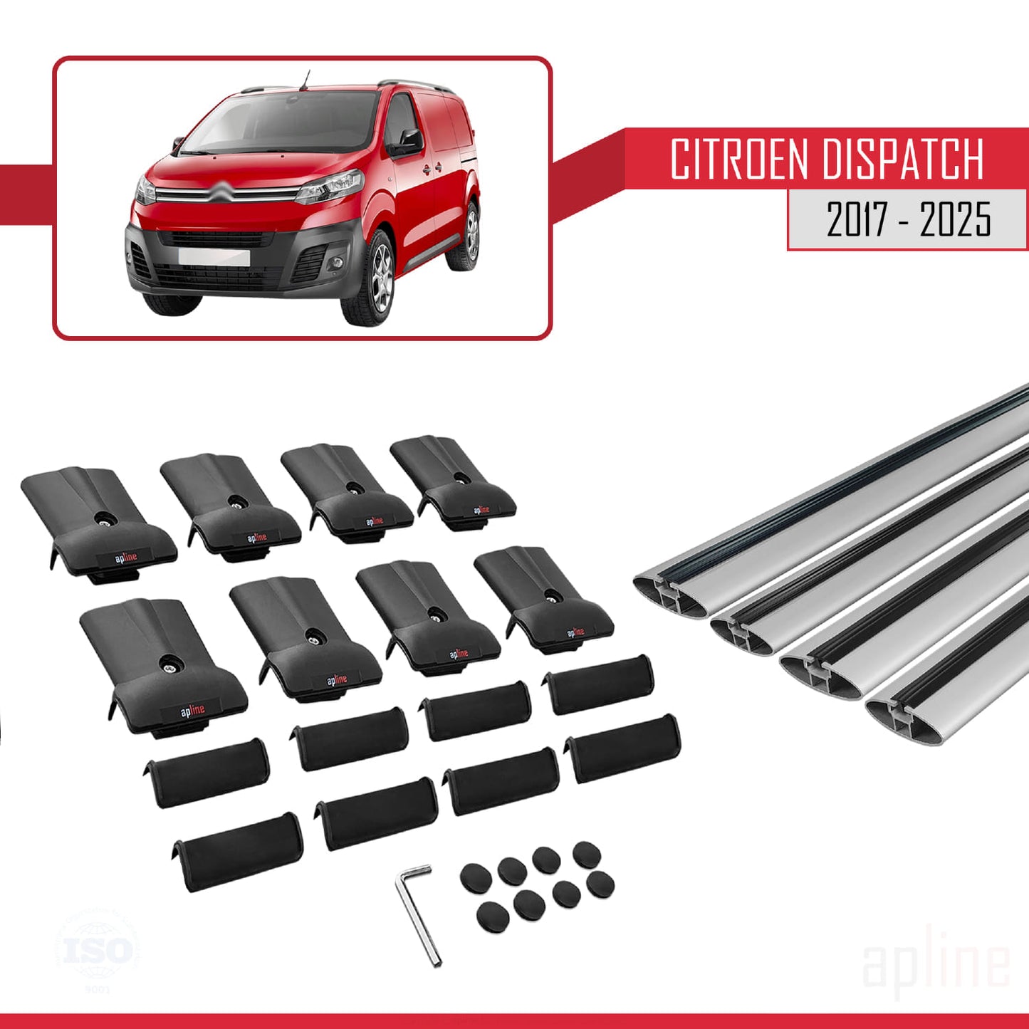 Compatible with Citroen Dispatch (K0) 2017-2025 FLY Model Car Roof Rack Cross Bar Grey Aluminium 4 Bars