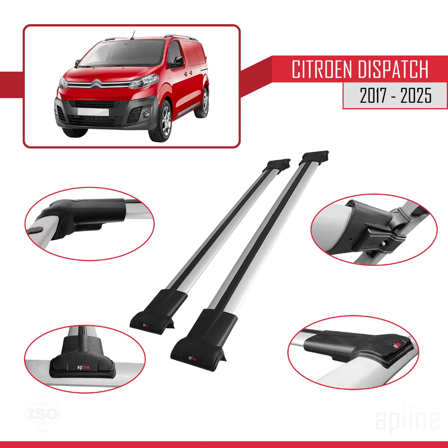 Compatible with Citroen Dispatch (K0) 2017-2025 FLY Model Car Roof Rack Cross Bar Grey Aluminium 2 Bars