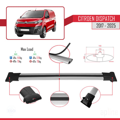 Compatible with Citroen Dispatch (K0) 2017-2025 FLY Model Car Roof Rack Cross Bar Grey Aluminium 2 Bars