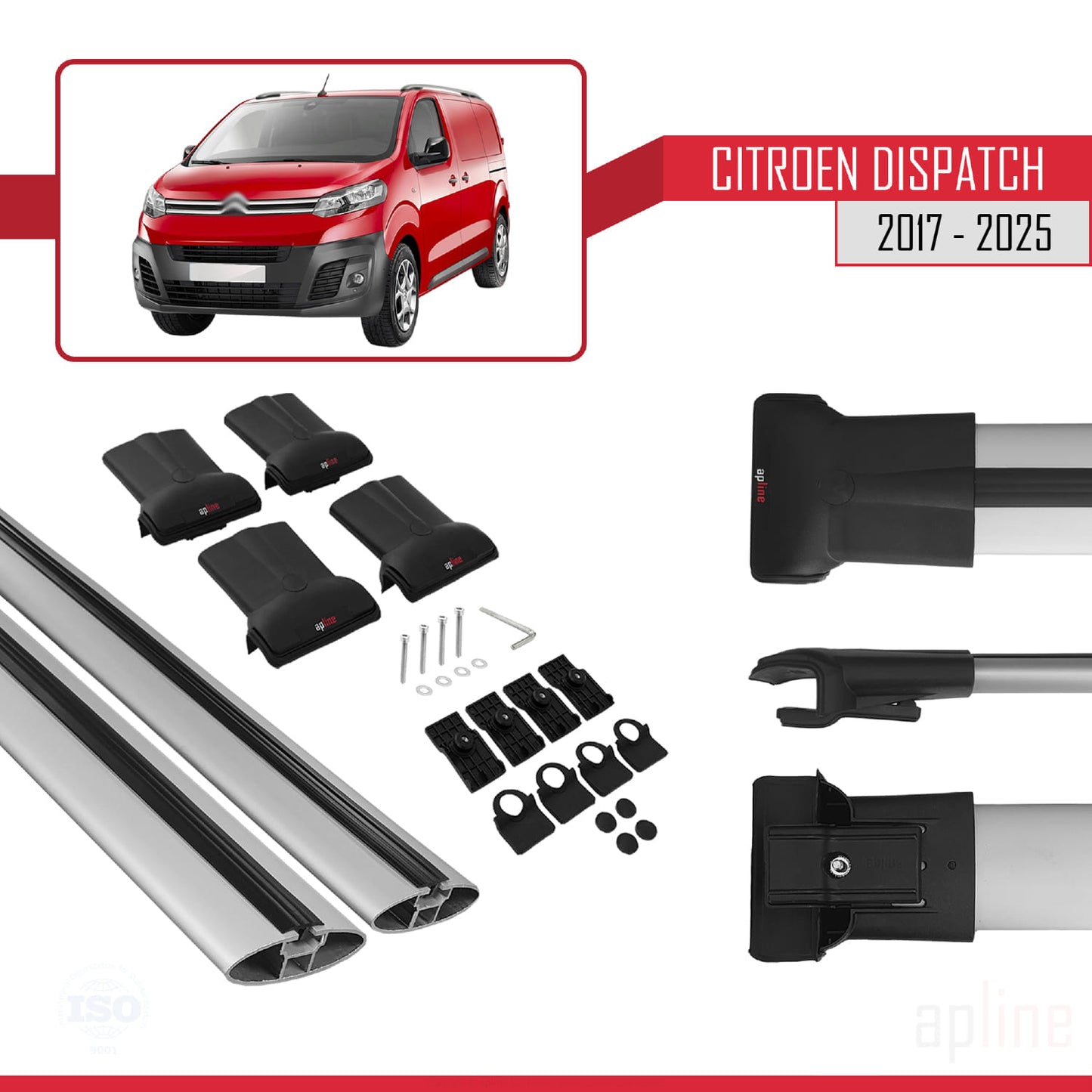 Compatible with Citroen Dispatch (K0) 2017-2025 FLY Model Car Roof Rack Cross Bar Grey Aluminium 2 Bars