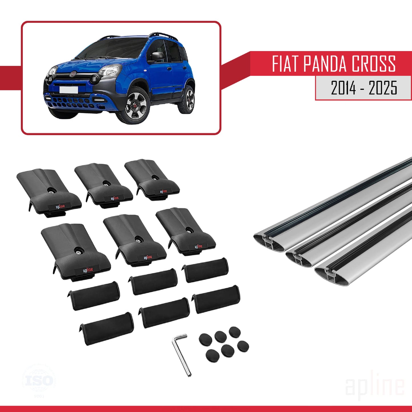 Compatible with Fiat Panda Cross 2014-2025 FLY Model Car Roof Rack Cross Bar Grey Aluminium 3 Bars