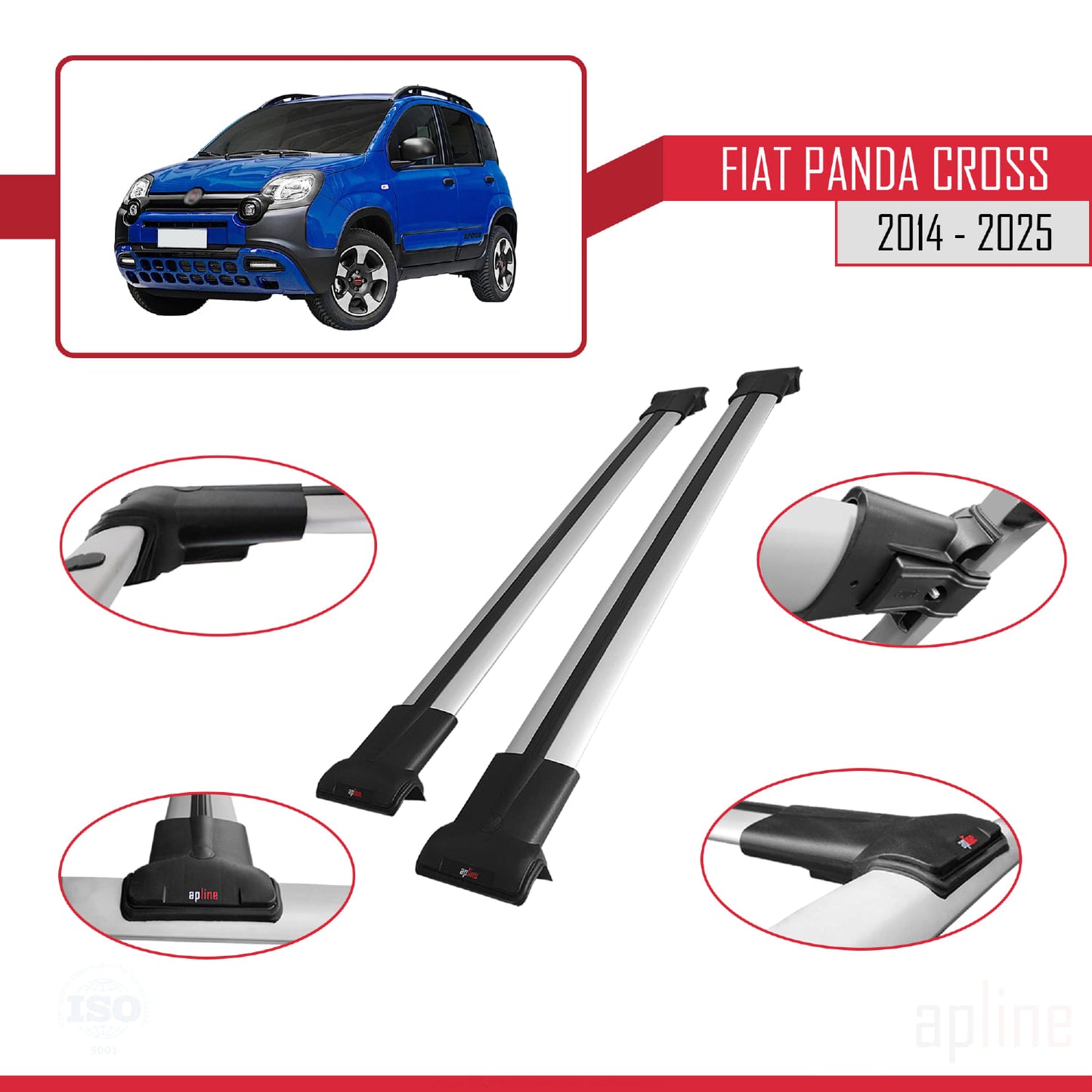 Compatible with Fiat Panda Cross 2014-2025 FLY Model Car Roof Rack Cross Bar Grey Aluminium 2 Bars