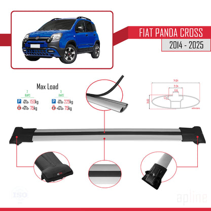 Compatible with Fiat Panda Cross 2014-2025 FLY Model Car Roof Rack Cross Bar Grey Aluminium 2 Bars
