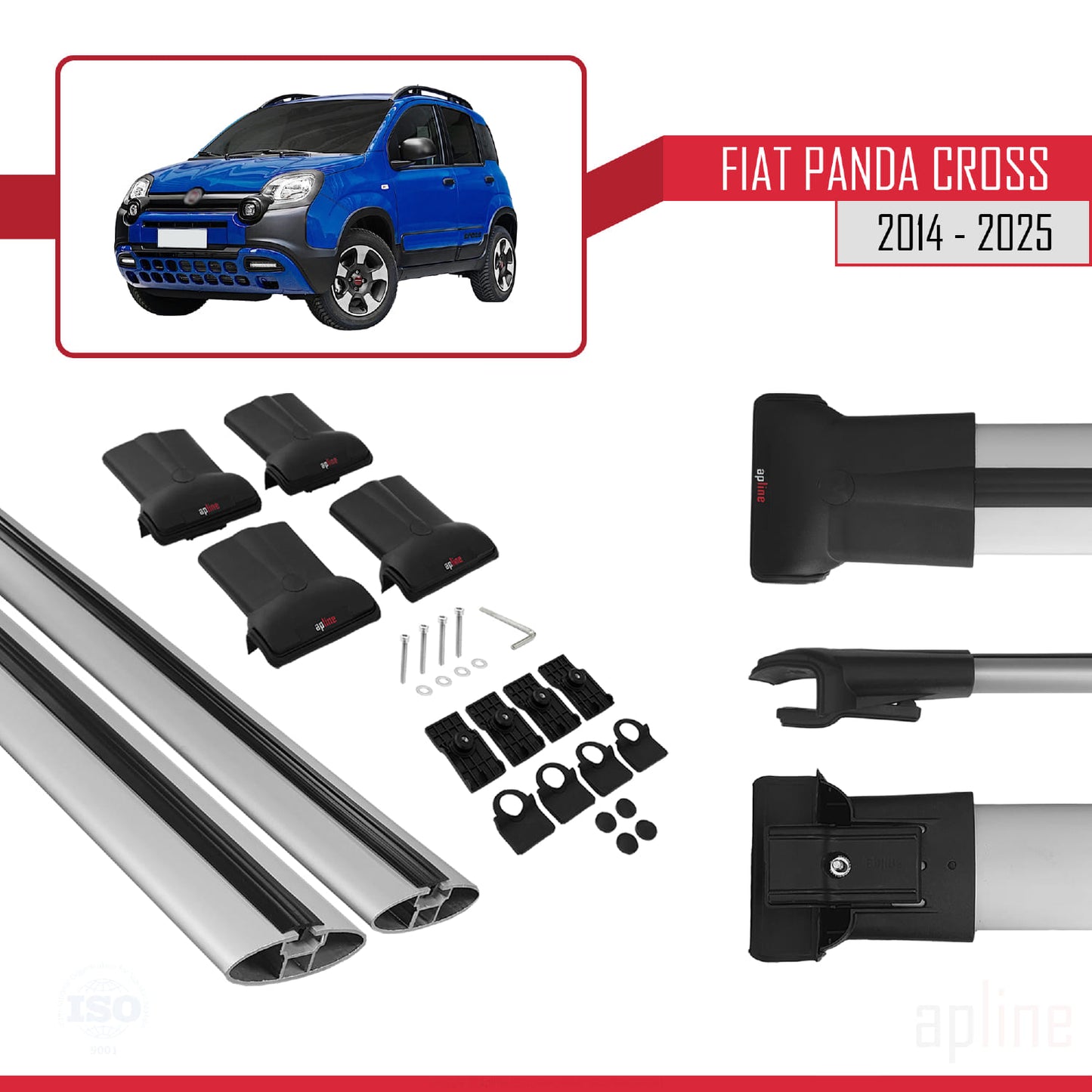 Compatible with Fiat Panda Cross 2014-2025 FLY Model Car Roof Rack Cross Bar Grey Aluminium 2 Bars