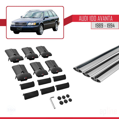 Compatible with Audi 100 Avanta 1989-1994 FLY Model Car Roof Rack Cross Bar Grey Aluminium 3 Bars