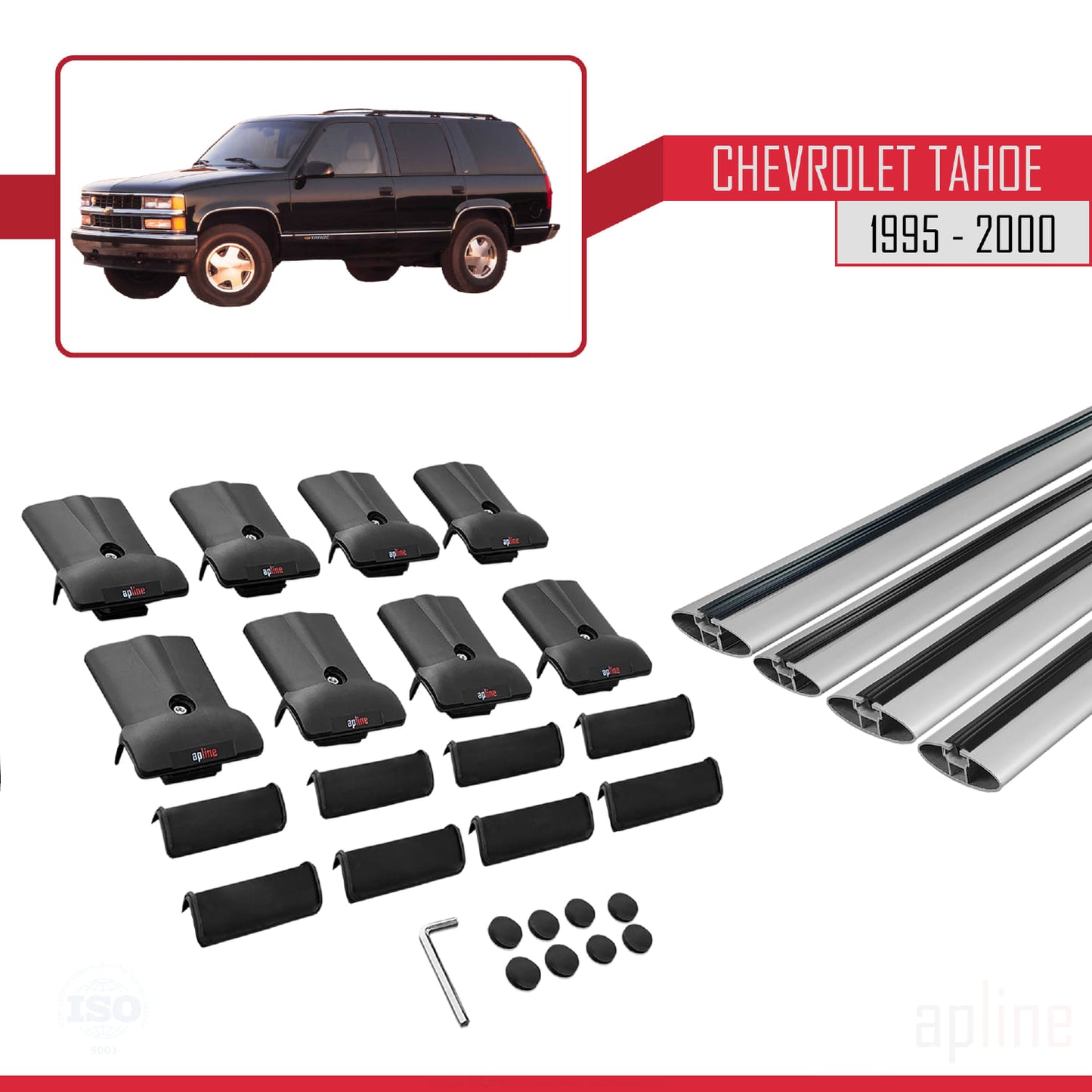 Compatible with Chevrolet Tahoe 1995-2000 FLY Model Car Roof Rack Cross Bar Grey Aluminium 4 Bars