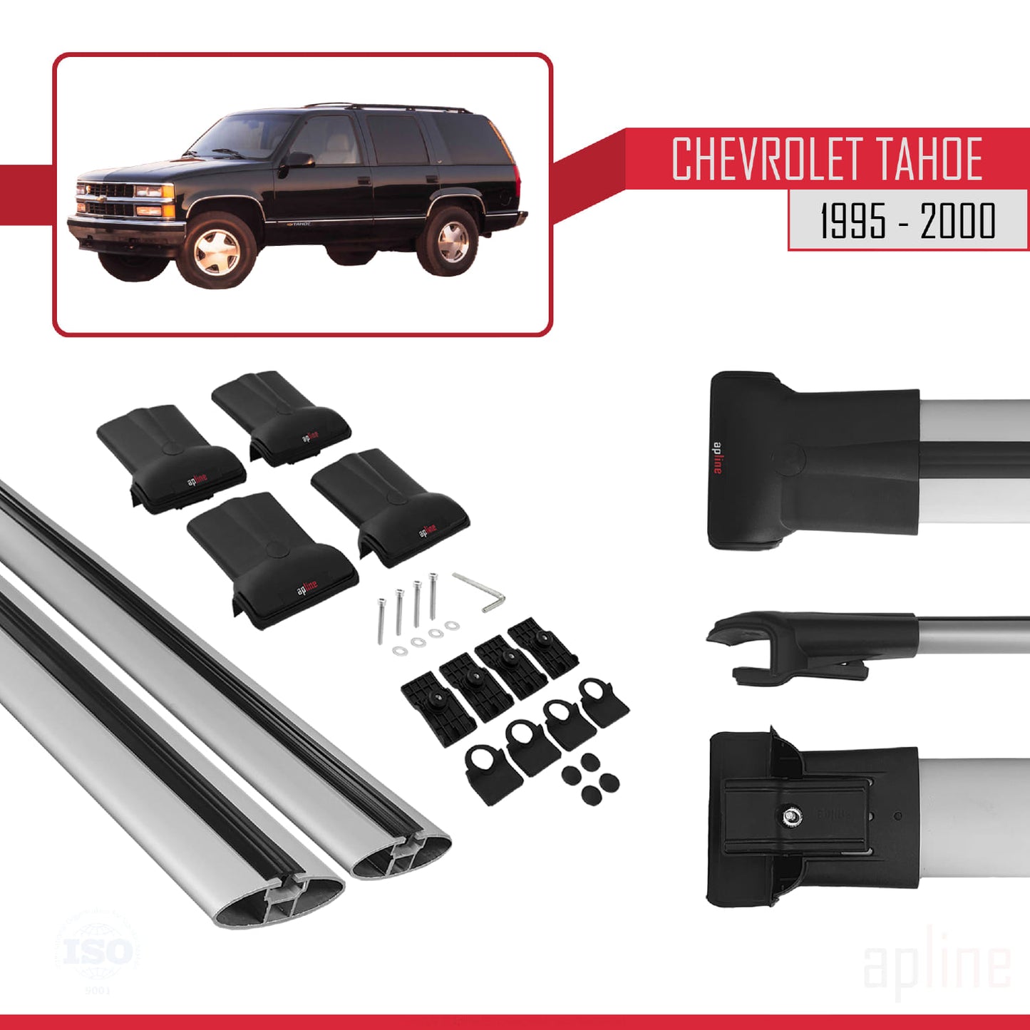 Compatible with Chevrolet Tahoe 1995-2000 FLY Model Car Roof Rack Cross Bar Grey Aluminium 2 Bars