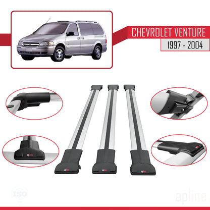 Compatible with Chevrolet Venture 1997-2004 FLY Model Car Roof Rack Cross Bar Grey Aluminium 3 Bars