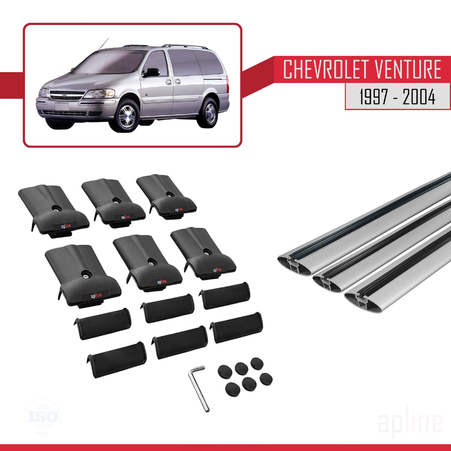 Compatible with Chevrolet Venture 1997-2004 FLY Model Car Roof Rack Cross Bar Grey Aluminium 3 Bars