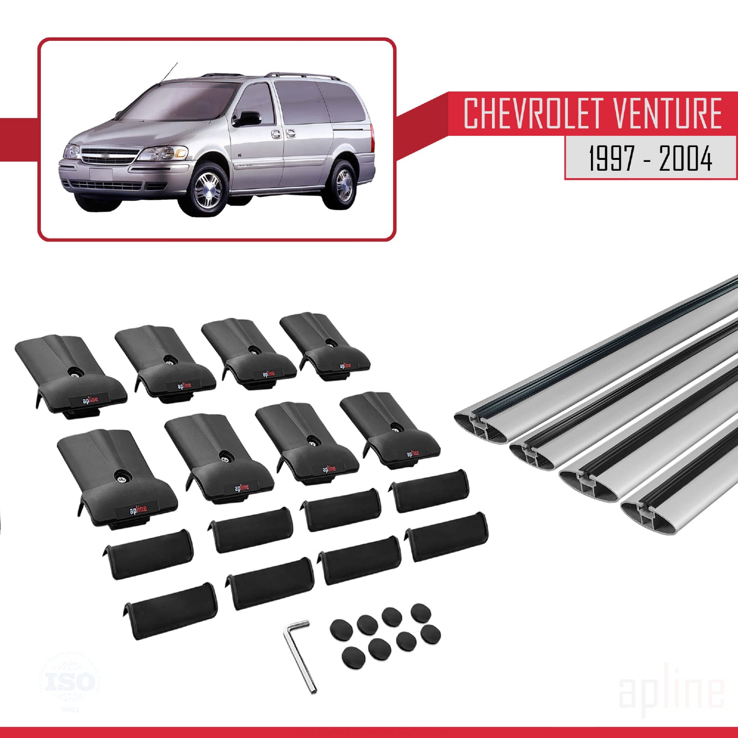 Compatible with Chevrolet Venture 1997-2004 FLY Model Car Roof Rack Cross Bar Grey Aluminium 4 Bars