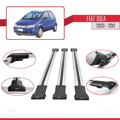 Compatible with Fiat Idea 2003-2012 FLY Model Car Roof Rack Cross Bar Grey Aluminium 3 Bars