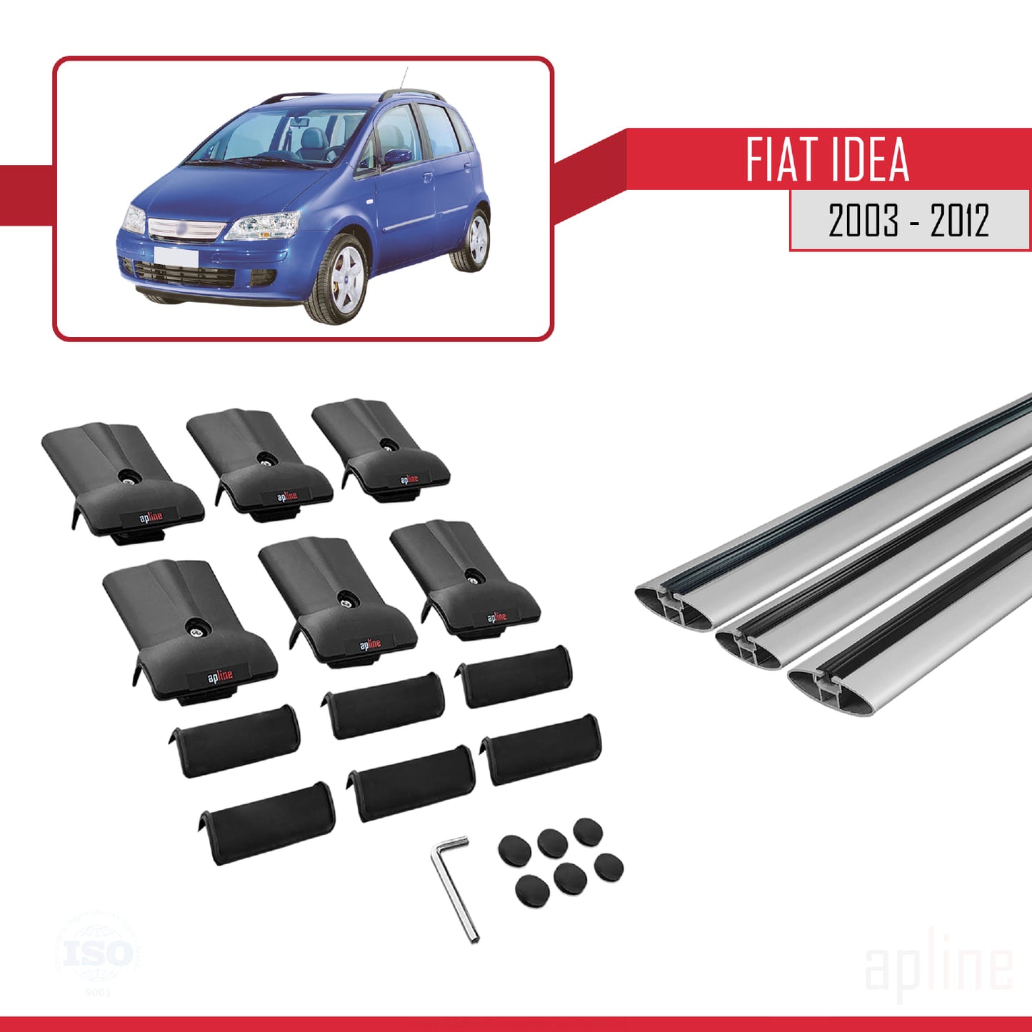 Compatible with Fiat Idea 2003-2012 FLY Model Car Roof Rack Cross Bar Grey Aluminium 3 Bars