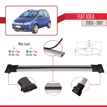 Compatible with Fiat Idea 2003-2012 FLY Model Car Roof Rack Cross Bar Grey Aluminium 2 Bars