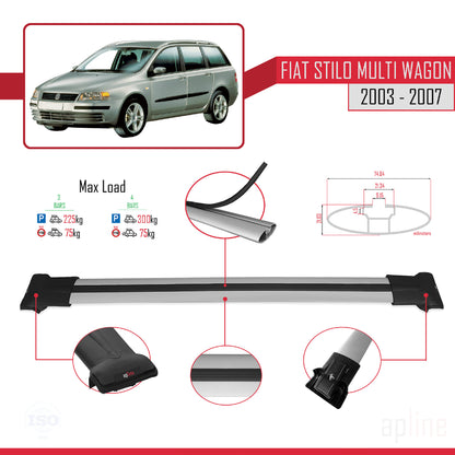 Compatible with Fiat Stilo Multi Wagon 2003-2007 FLY Model Car Roof Rack Cross Bar Grey Aluminium 3 Bars