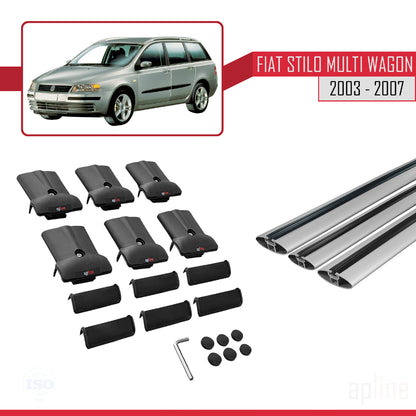 Compatible with Fiat Stilo Multi Wagon 2003-2007 FLY Model Car Roof Rack Cross Bar Grey Aluminium 3 Bars