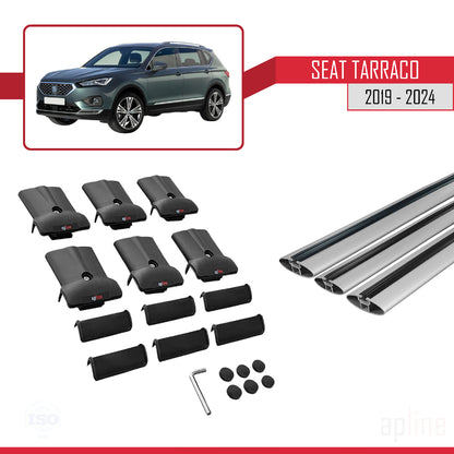 Compatible with Seat Tarraco 2019-2024 FLY Model Car Roof Rack Cross Bar Grey Aluminium 3 Bars