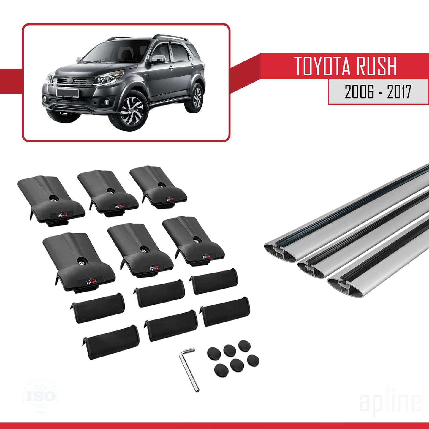 Compatible with Toyota Rush 2006-2017 FLY Model Car Roof Rack Cross Bar Grey Aluminium 3 Bars