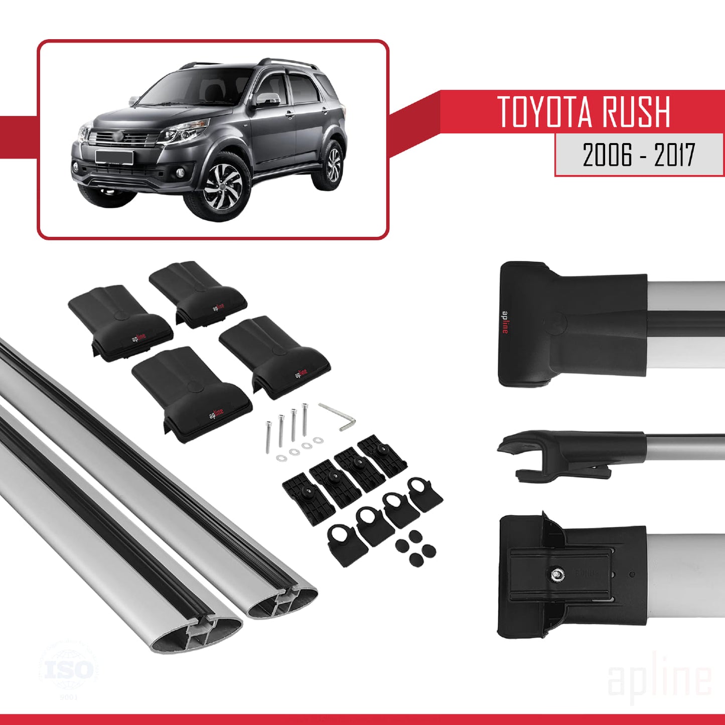 Compatible with Toyota Rush 2006-2017 FLY Model Car Roof Rack Cross Bar Grey Aluminium 2 Bars