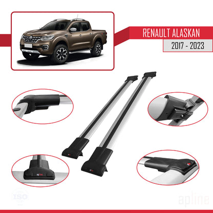 Compatible with Renault Alaskan 2017-2023 FLY Model Car Roof Rack Cross Bar Grey Aluminium 2 Bars