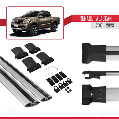 Compatible with Renault Alaskan 2017-2023 FLY Model Car Roof Rack Cross Bar Grey Aluminium 2 Bars