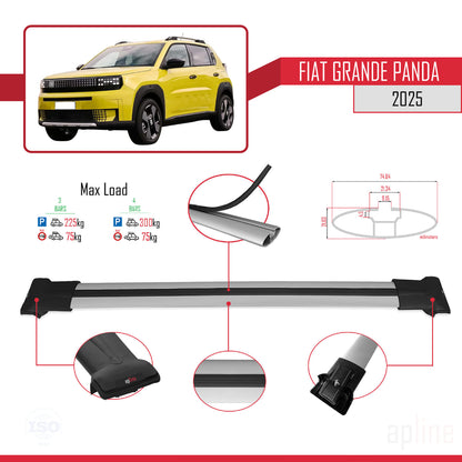 Compatible with Fiat Grande Panda 2025-2025 FLY Model Car Roof Rack Cross Bar Grey Aluminium 3 Bars
