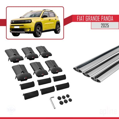 Compatible with Fiat Grande Panda 2025-2025 FLY Model Car Roof Rack Cross Bar Grey Aluminium 3 Bars