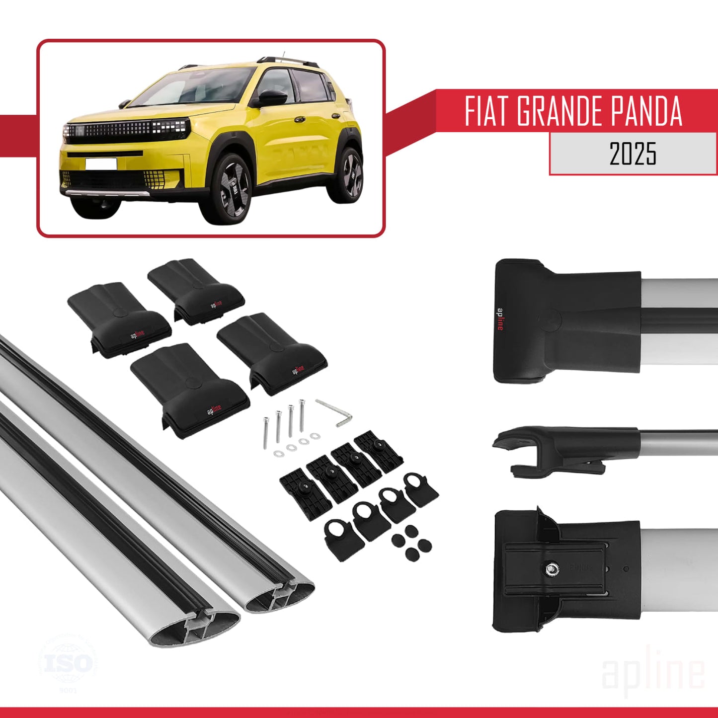 Compatible with Fiat Grande Panda 2025-2025 FLY Model Car Roof Rack Cross Bar Grey Aluminium 2 Bars
