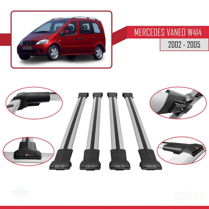 Compatible with Mercedes Vaneo (W414) 2002-2005 FLY Model Car Roof Rack Cross Bar Grey Aluminium 4 Bars