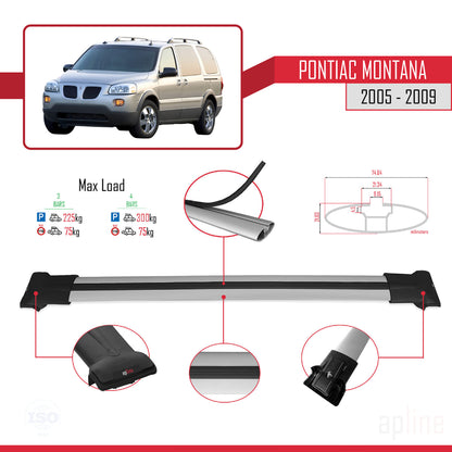 Compatible with Pontiac Montana 2005-2009 FLY Model Car Roof Rack Cross Bar Grey Aluminium 3 Bars