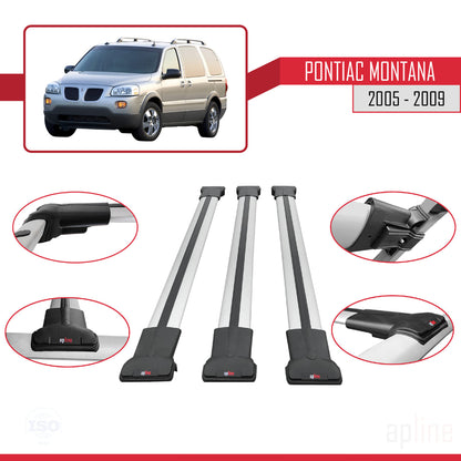 Compatible with Pontiac Montana 2005-2009 FLY Model Car Roof Rack Cross Bar Grey Aluminium 3 Bars