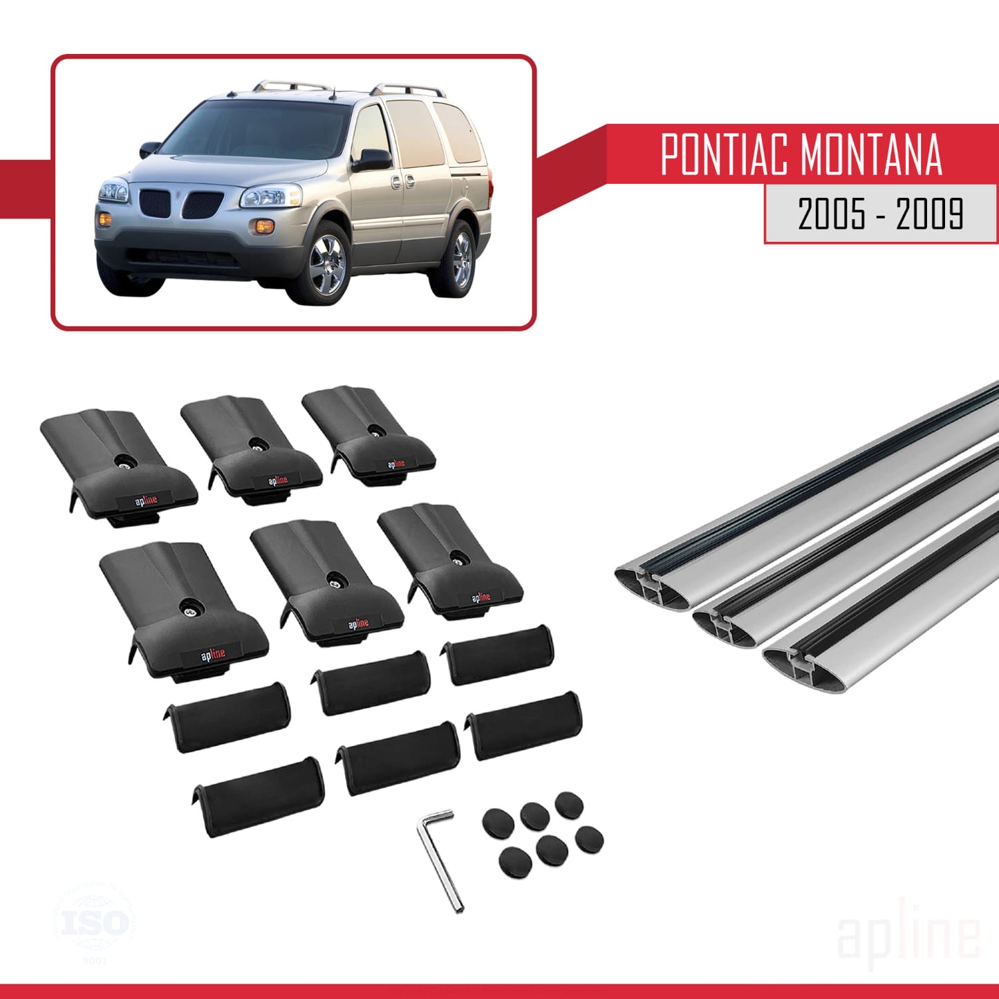 Compatible with Pontiac Montana 2005-2009 FLY Model Car Roof Rack Cross Bar Grey Aluminium 3 Bars
