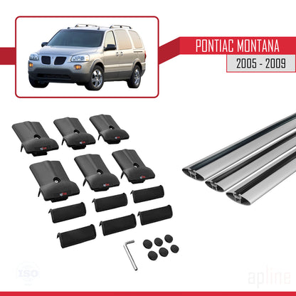 Compatible with Pontiac Montana 2005-2009 FLY Model Car Roof Rack Cross Bar Grey Aluminium 3 Bars