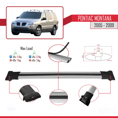 Compatible with Pontiac Montana 2005-2009 FLY Model Car Roof Rack Cross Bar Grey Aluminium 2 Bars