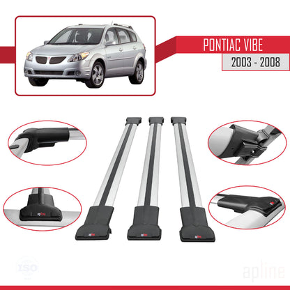 Compatible with Pontiac Vibe 2003-2008 FLY Model Car Roof Rack Cross Bar Grey Aluminium 3 Bars