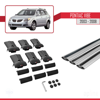 Compatible with Pontiac Vibe 2003-2008 FLY Model Car Roof Rack Cross Bar Grey Aluminium 3 Bars