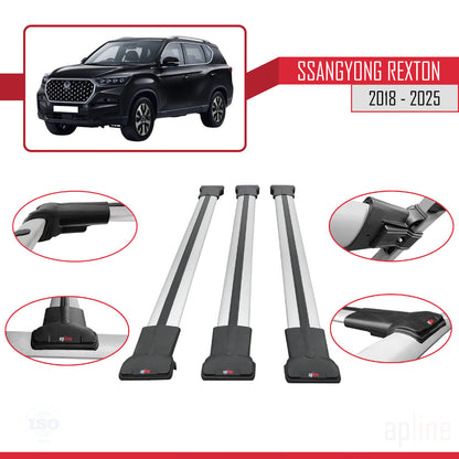 Compatible with SsangYong Rexton 2018-2025 FLY Model Car Roof Rack Cross Bar Grey Aluminium 3 Bars
