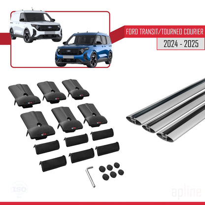Compatible with Ford Transit/Tourneo Courier 2024-2025 FLY Model Car Roof Rack Cross Bar Grey Aluminium 3 Bars